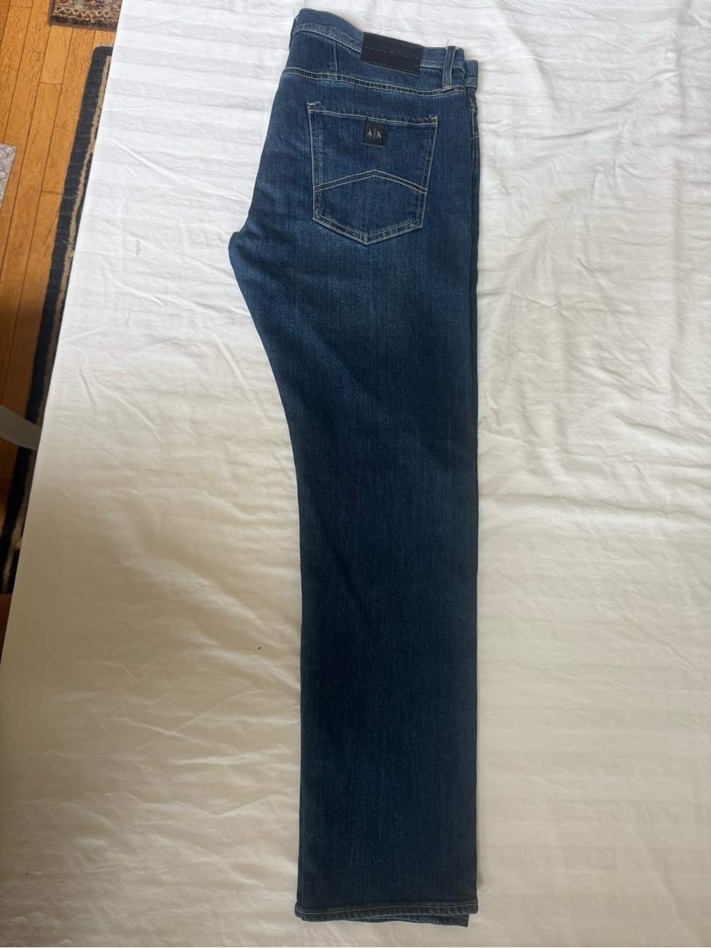 Armani Exchange Slim Jeans in Dark Blue with Black Leather Patch Size 36x30 - Picture 11 of 12